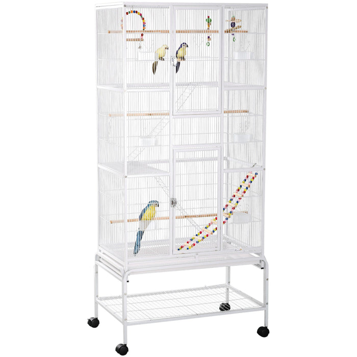 PawHut White 3-Tier Bird Cage with Toys