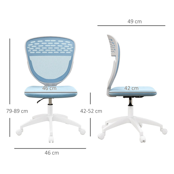 Vinsetto Blue Mesh Armless Mid Back Desk Chair With 360° Swivel Wheels