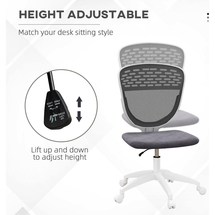 Vinsetto Grey Mesh Armless Mid Back Desk Chair With 360° Swivel Wheels