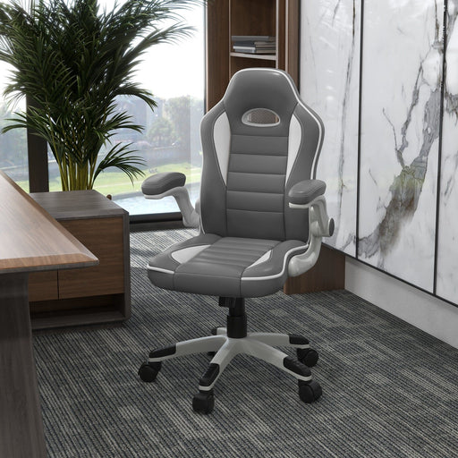 Vinsetto Grey PU Leather Gamer Chair With Swivel Wheels Adjustable Arms