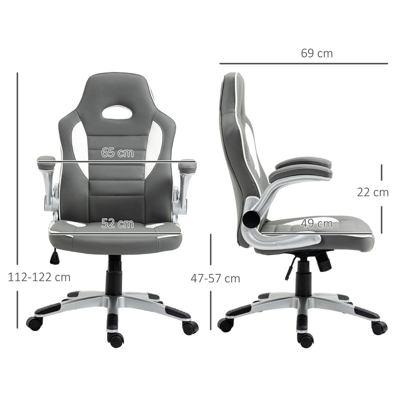 Vinsetto Grey PU Leather Gamer Chair With Swivel Wheels Adjustable Arms