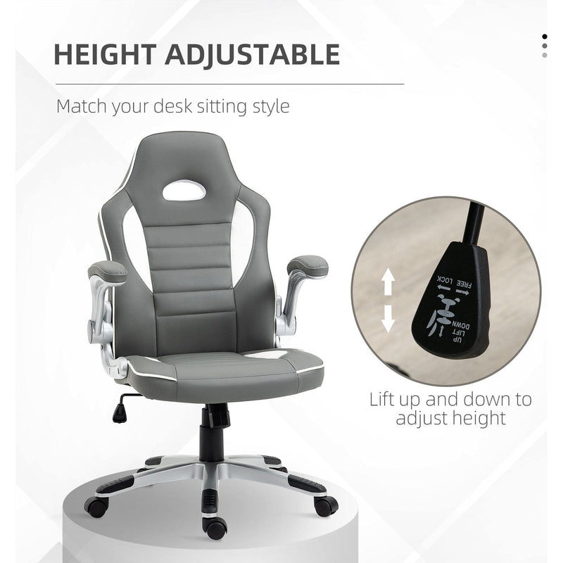 Vinsetto Grey PU Leather Gamer Chair With Swivel Wheels Adjustable Arms