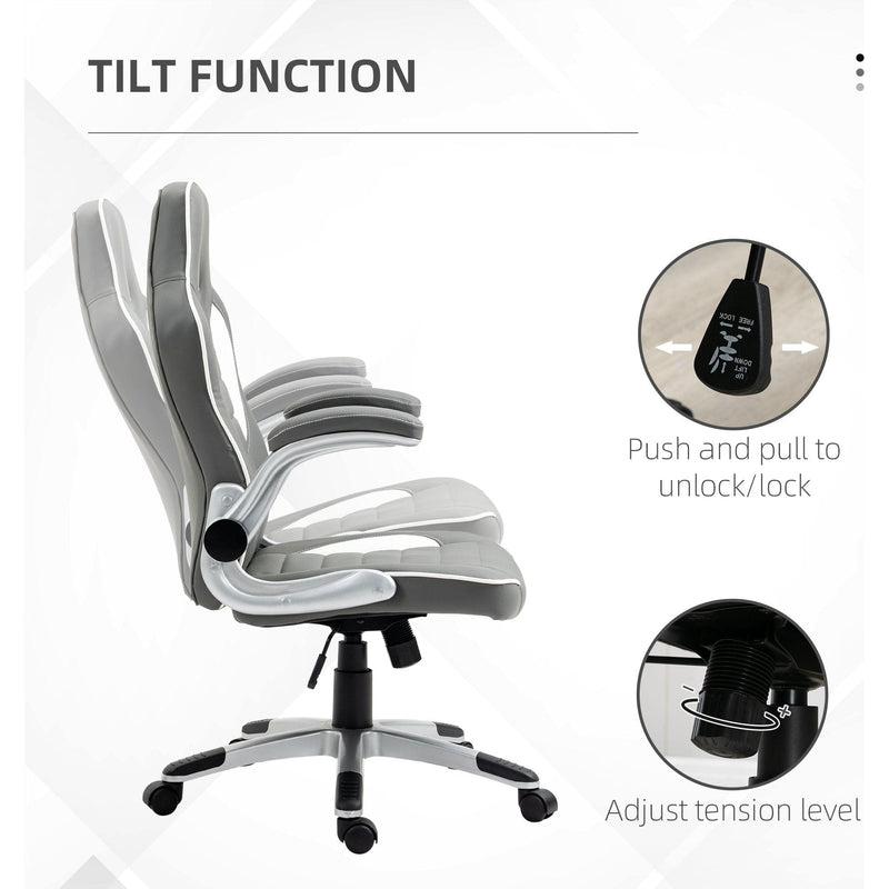 Vinsetto Grey PU Leather Gamer Chair With Swivel Wheels Adjustable Arms