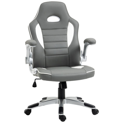 Vinsetto Grey PU Leather Gamer Chair With Swivel Wheels Adjustable Arms