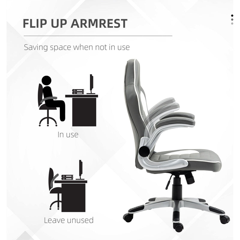 Vinsetto Grey PU Leather Gamer Chair With Swivel Wheels Adjustable Arms