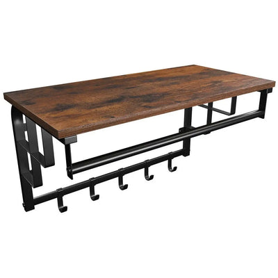 Industrial Wall Mounted Coat Rack With Shelf by Vasagle - black steel frame with rustic brown wooden shelf
