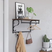 Vintage Coat Rack Wall Mounted by Vasagle - Features a black steel frame and rustic brown wooden shelf with five hooks for hanging coats