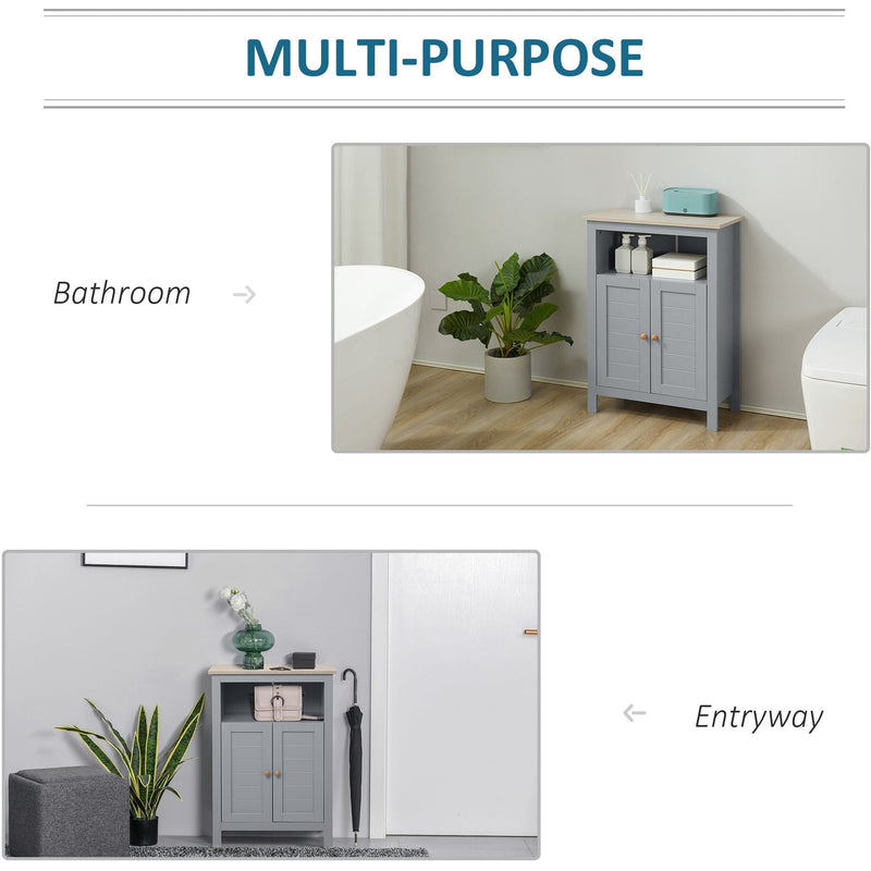 Grey Freestanding Bathroom Cabinet Kleankin