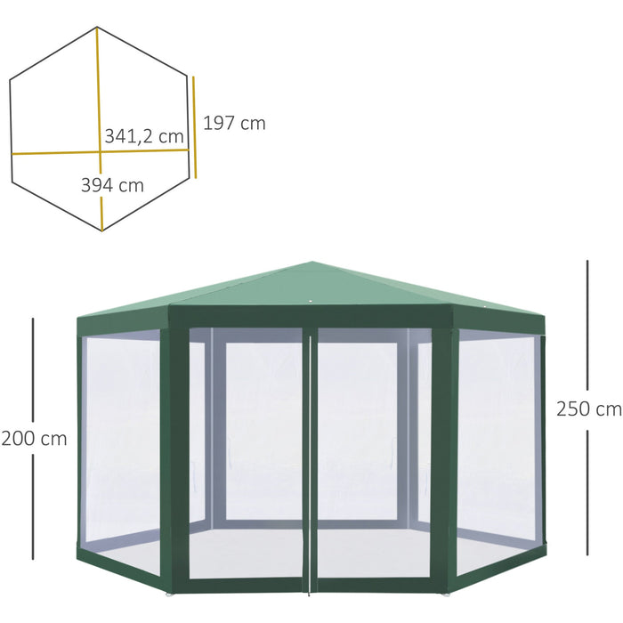 Hexagonal Gazebo With Mesh Sides, 4x4m