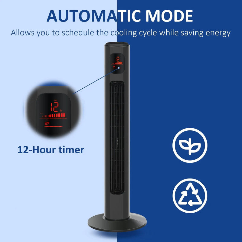 38" Tower Fan with Remote, 3 Speed, 12h Timer, Oscillation Homcom