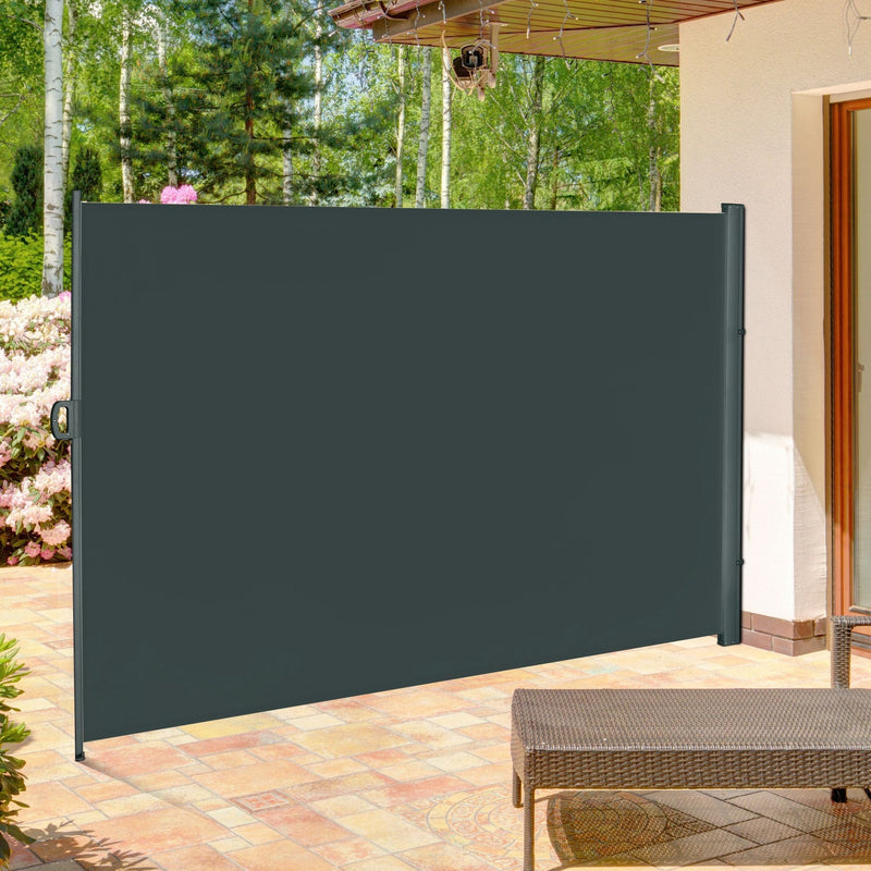 Outsunny 3 x 2m Retractable Sun Side Awning Screen Fence Patio Garden Wall Balcony Screening Panel Outdoor Blind Privacy Divider, Dark Grey Outsunny