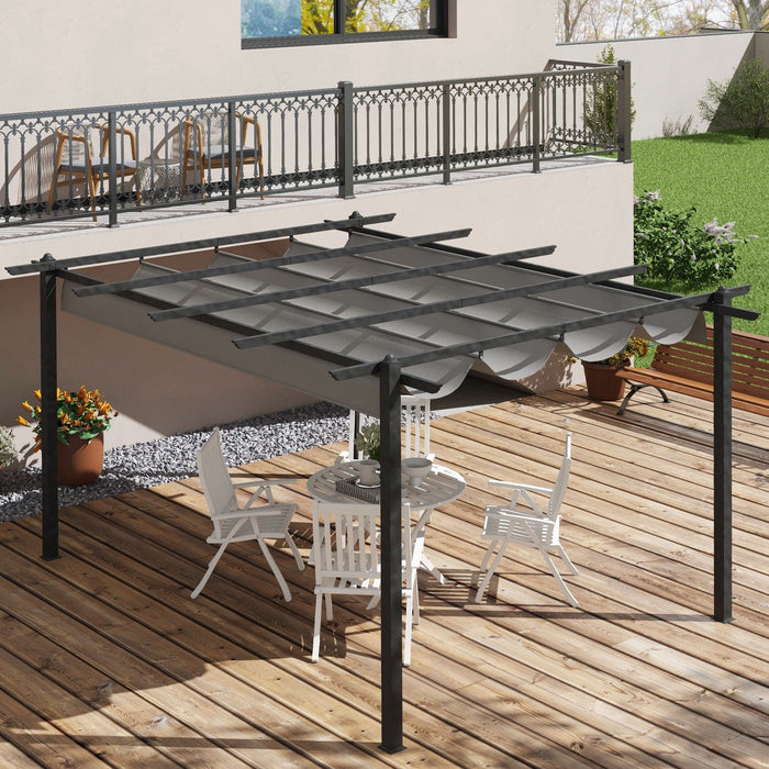 4x3m Metal Pergola with Retractable Roof, Dark Grey