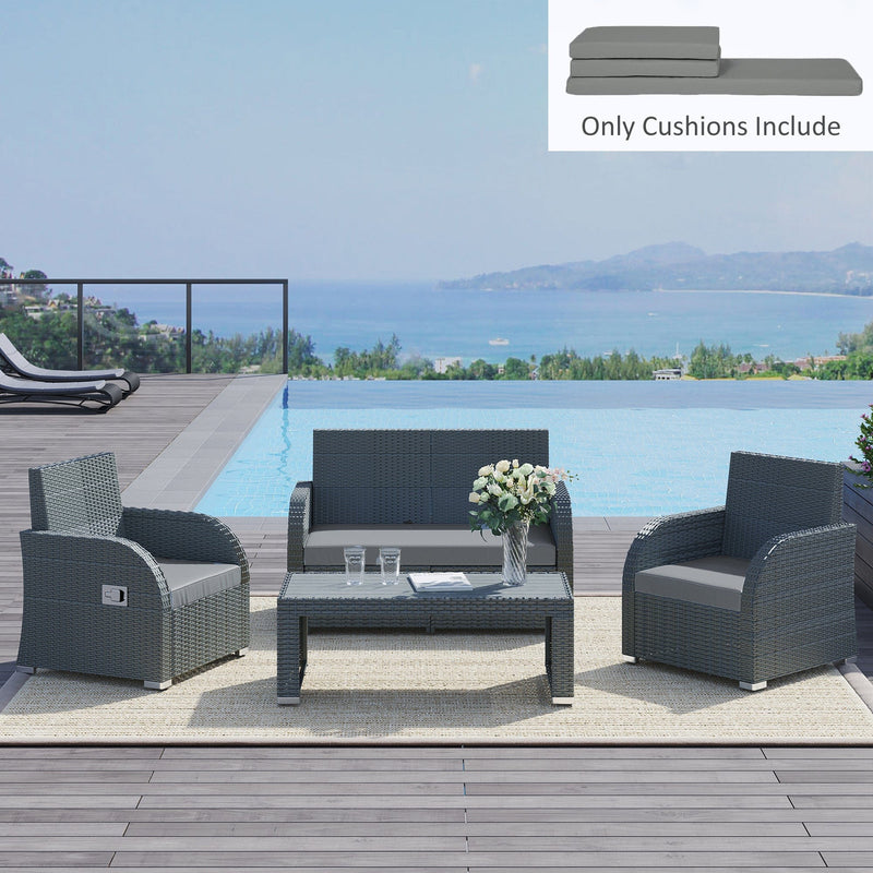 Outsunny Outdoor Seat Cushion Pads for Rattan Furniture, 3 PCs Garden Furniture Cushions, Dark Grey Outsunny