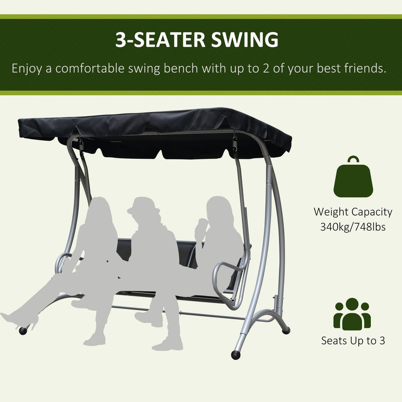 Deluxe 3 Seater Garden Swing Chair with Adjustable Canopy Outsunny