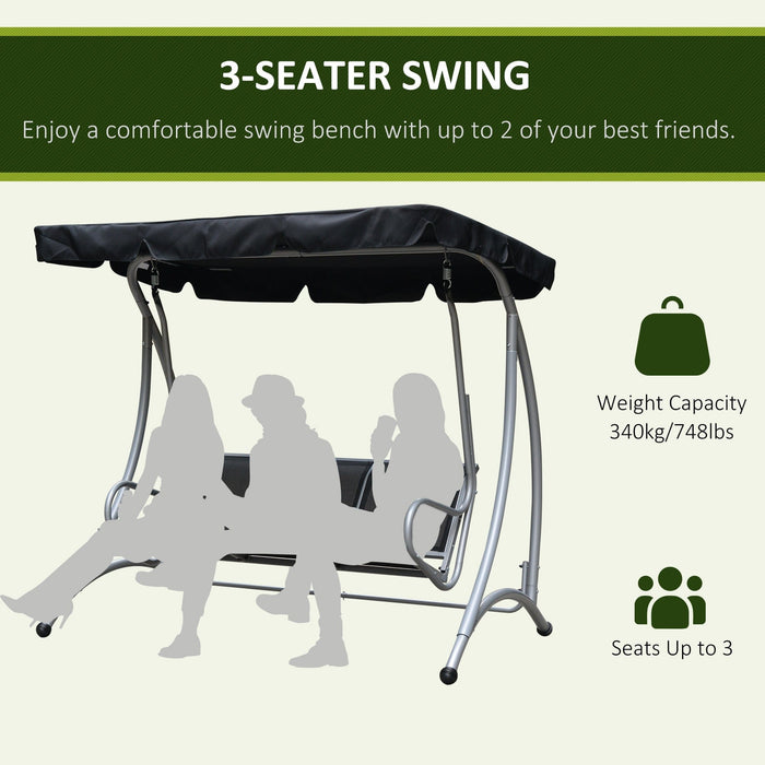 Deluxe 3 Seater Garden Swing Chair with Adjustable Canopy