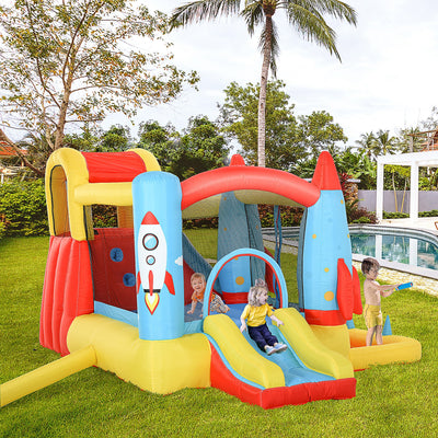 Inflatable Bouncy Castle With Slide and Pool for Outdoor Kids Play Red Blue Yellow Outsunny
