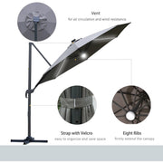 Image of a grey cantilever parasol with solar lights