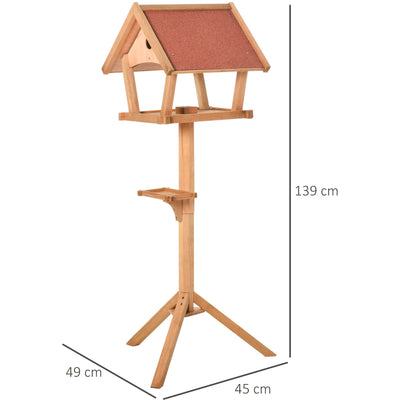 Freestanding Wooden Bird Feeder Table, 49x45x139 cm, Natural Pawhut
