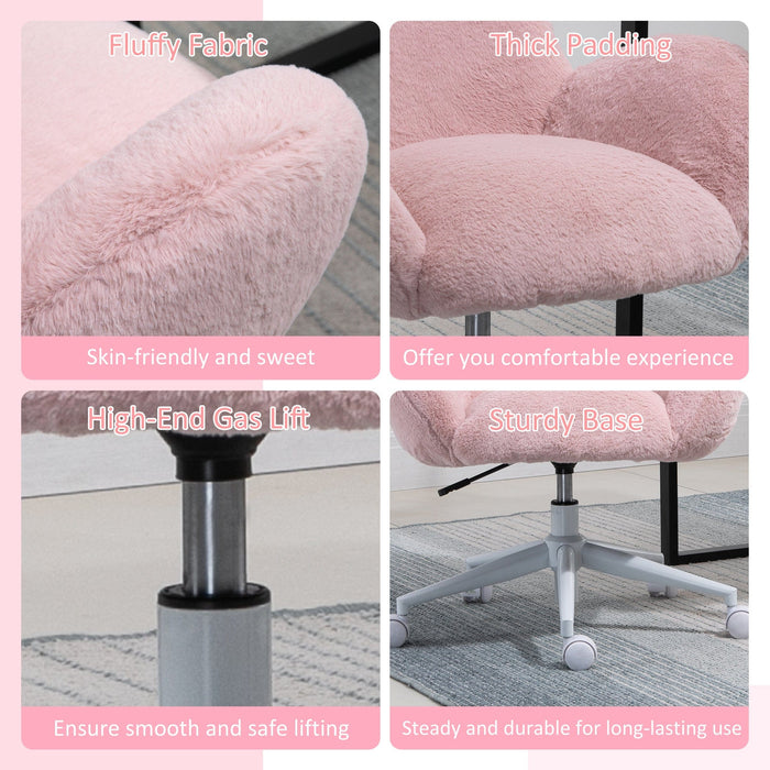 Pink Fluffy Wheelie Office Chair with Armrests