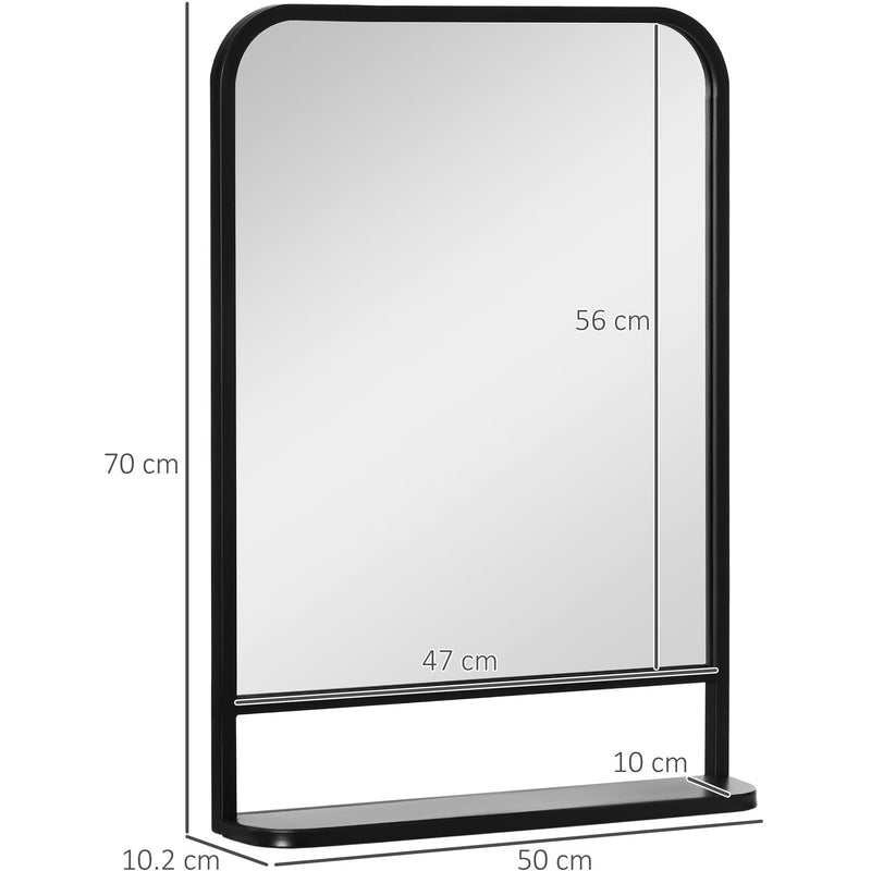 Modern Wall Mirror with Shelf, 70x50 cm, Black