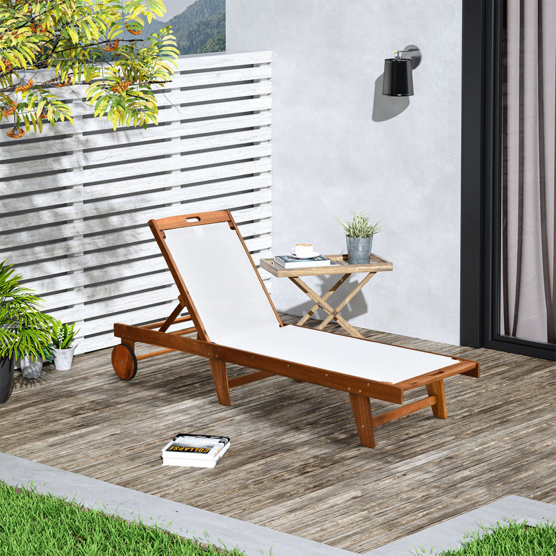 Acacia Wooden Sun Lounger With Wheels