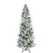 6ft Snow Flocked Artificial Pencil Christmas Tree with Realistic Cypress Branches - Green, Auto Open AOSOM