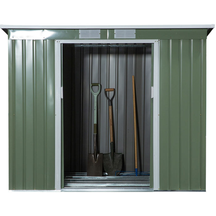 7x4ft Metal Garden Storage Shed, Green