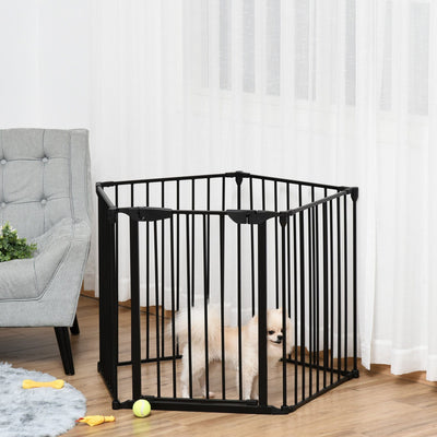 Pet Gate With Door, Pet Playpen, L300 x H74.5 cm, Black Homcom