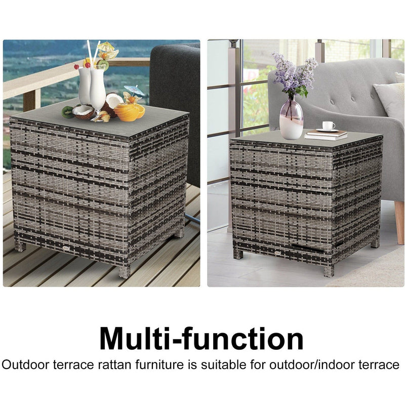 Rattan Side Table, Tempered Glass Top