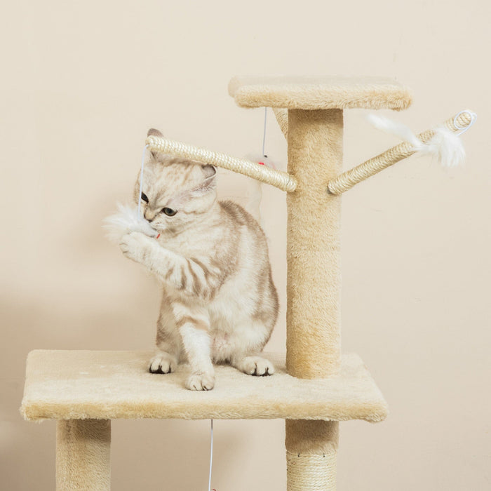 Beige Cat Tree House, 131H cm