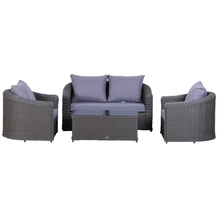 Grey Rattan Sofa Set - Sofa, Table, Chair & Bench