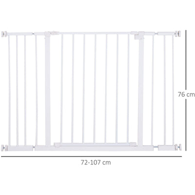 Pressure Fit Pet Safety Gate, Metal Fence, 72-107cm, White Homcom