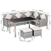 Stylish 6 Seat Garden Dining Set, Corner Sofa, Table & Stools Outsunny