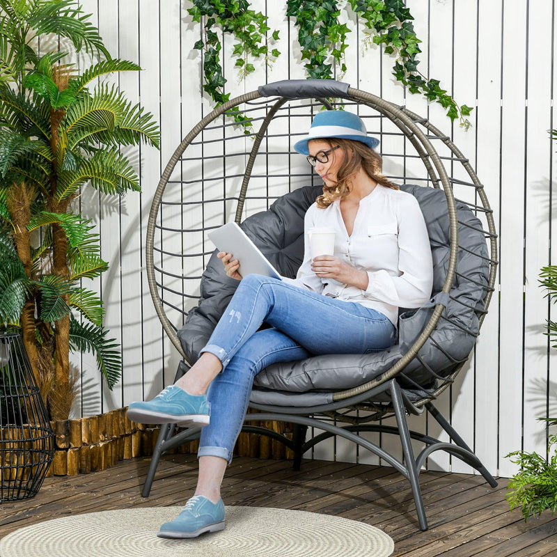 Foldable Rattan Egg Chair - Indoor/Outdoor - Grey/Black
