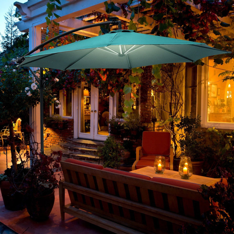 3m Banana Cantilever Patio Umbrella With Lights, Cross Base