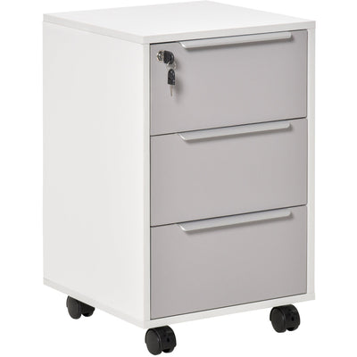 Mobile 3-Drawer File Cabinet, White/Grey Homcom