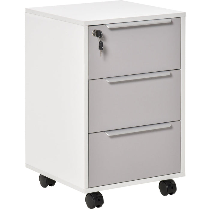 Mobile 3-Drawer File Cabinet, White/Grey