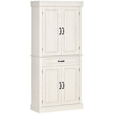 White Wood Grain Kitchen Cupboard with 4 Doors & Shelves Homcom