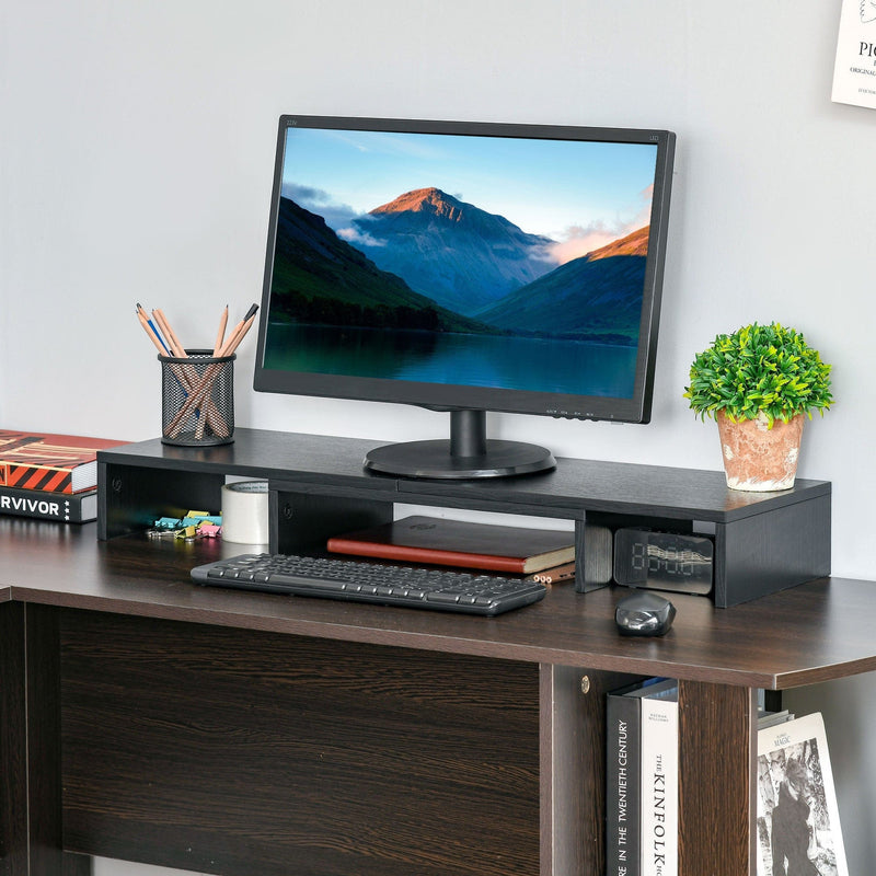 Wooden Dual Monitor Stand, Screen Riser, Black