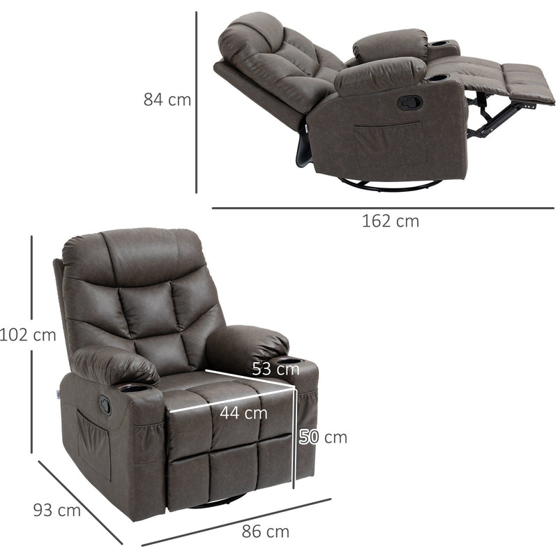 Brown Manual Recliner Chair with Cup Holders