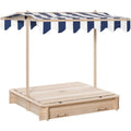 Wooden Sandpit with Adjustable Canopy and Benches for Shaded Outdoor Play Natural Blue White Outsunny