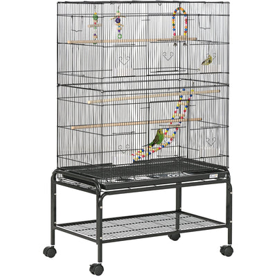 Bird Cage With Stand & Toys, Black Pawhut