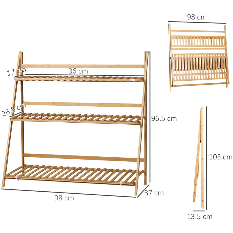 Outsunny 3-Tier Plant Stand, Bamboo, 98x37x96.5cm