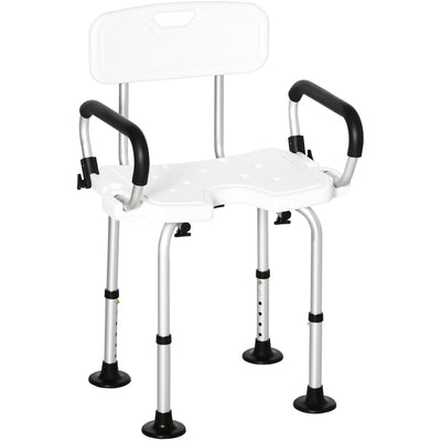 White Shower Chair for Elderly, Adjustable Height Homcom