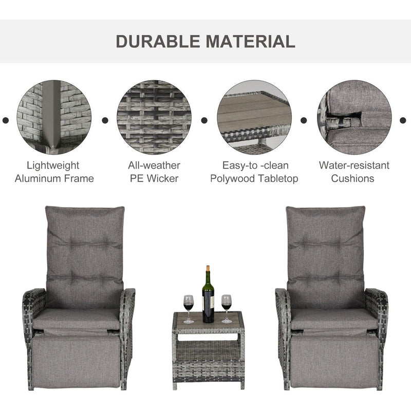 Rattan Garden Lounger Set, Reclining Armchairs, Coffee Table