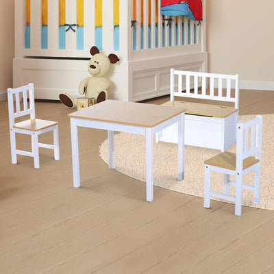 Kids Table and Chair Set With Storage Bench, 4-Piece Homcom