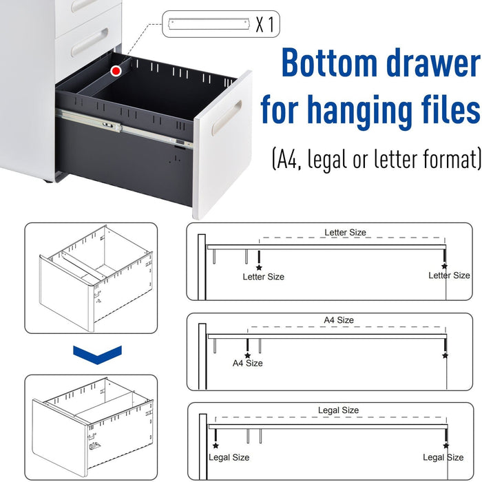 Mobile File Cabinet, 3 Drawers, Lockable, Fully Assembled