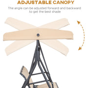Beige 3 Seater Swing Chair With Adjustable Canopy, Black Outsunny