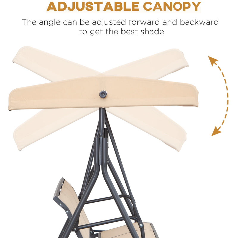 Beige 3 Seater Swing Chair With Adjustable Canopy, Black Outsunny