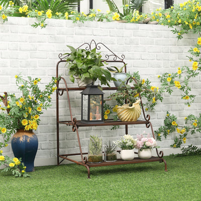 3 Tier Metal Plant Stand, Indoor/Outdoor Outsunny
